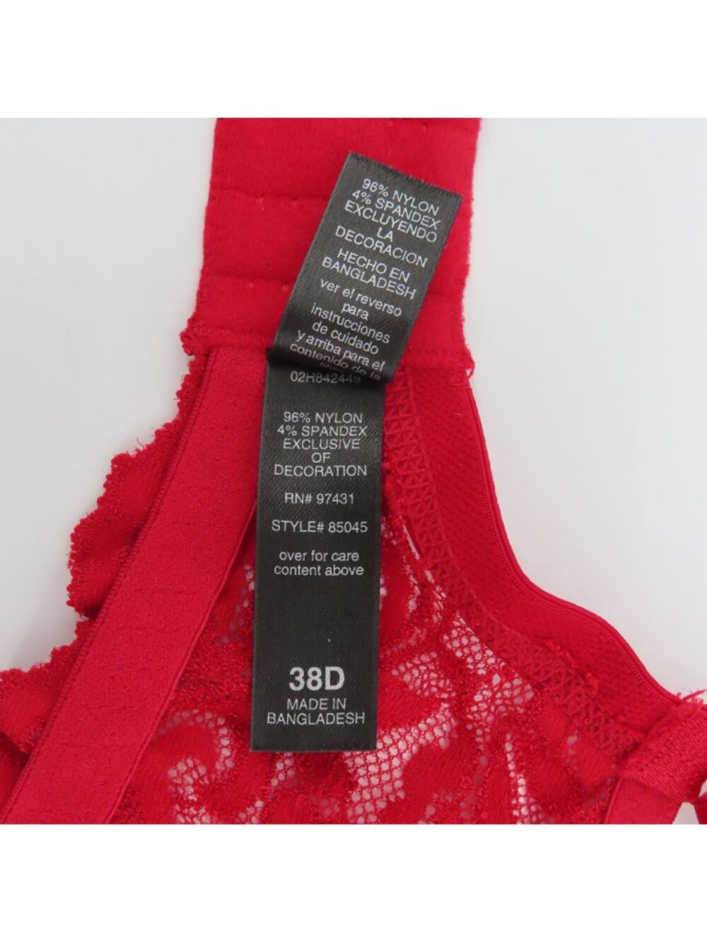 Secret Treasures 38D Bra Rhinestone Sheer Solid Red Lace Mesh Underwire Unlined - Picture 12 of 15